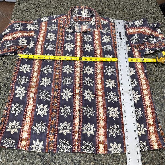 Pierre Cardin Shirt Mens XL Orange Gray All Over Print Hawaiian Button Up Cotton - Picture 4 of 8